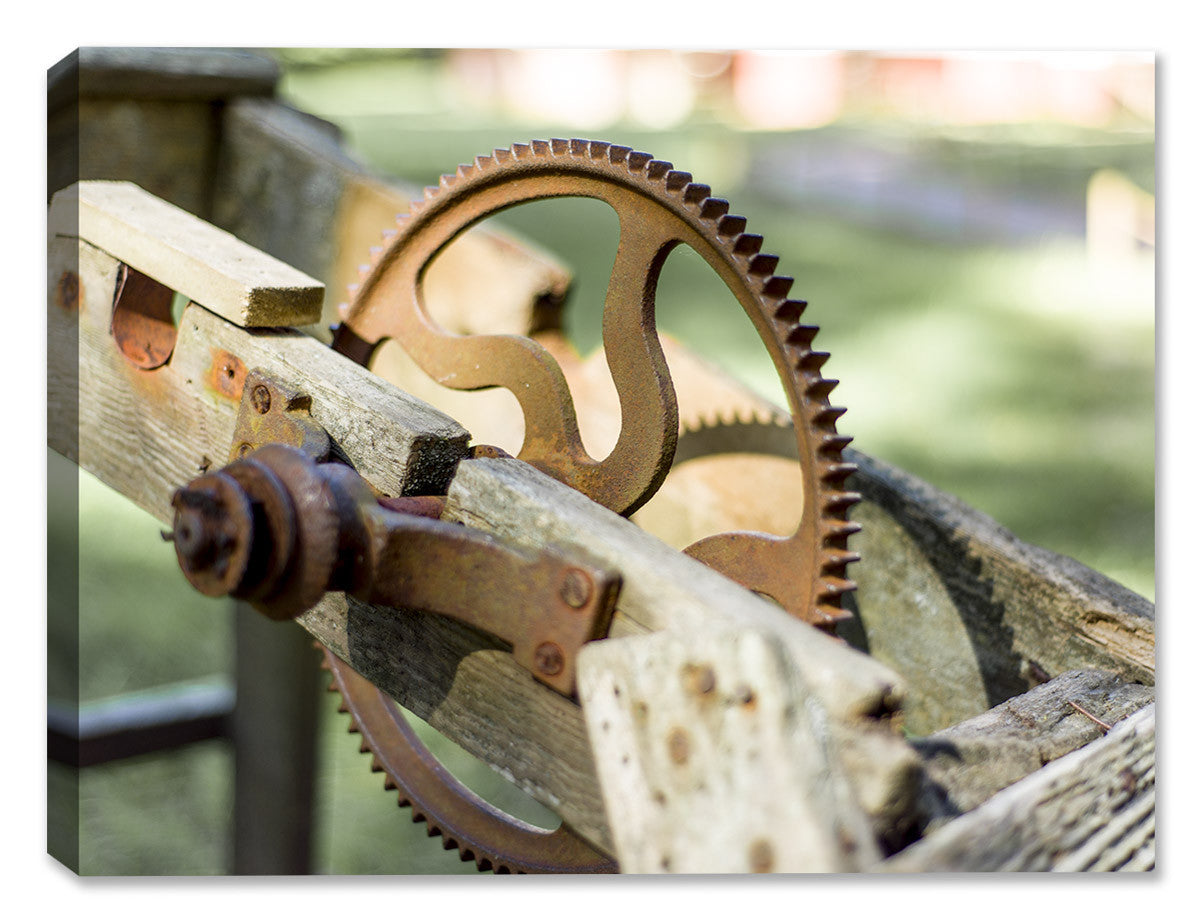 Photography of an old farm Implement - "The Gear - 1800s " - Printed on Canvas.