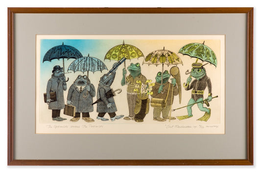 The Optimisit and the Pessimist - Hand Colored Etching by Curt Frankenstein - Framed Art