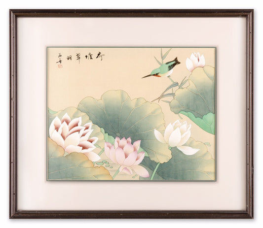 Hummingbirsd & Waterlillies - Fine Art Lithography - Framed Art