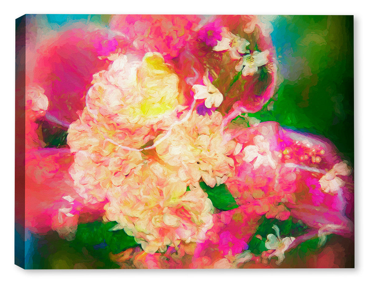 Photograph of the vibrant beauty of hydrangea and dogwood flowers with a motion blur technique - on Canvas