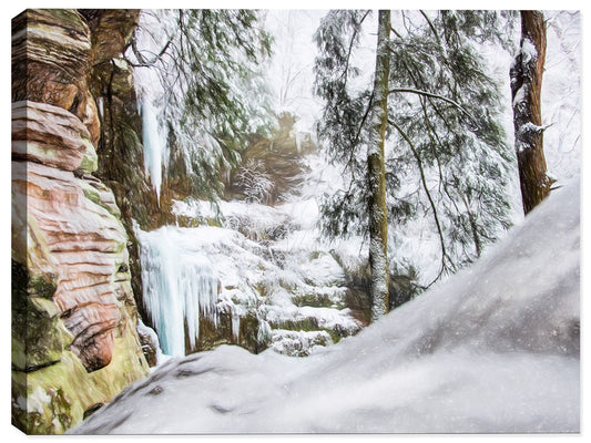 Winter at Hocking Hills - Photographed near the Rock House - Printed on Canvas.