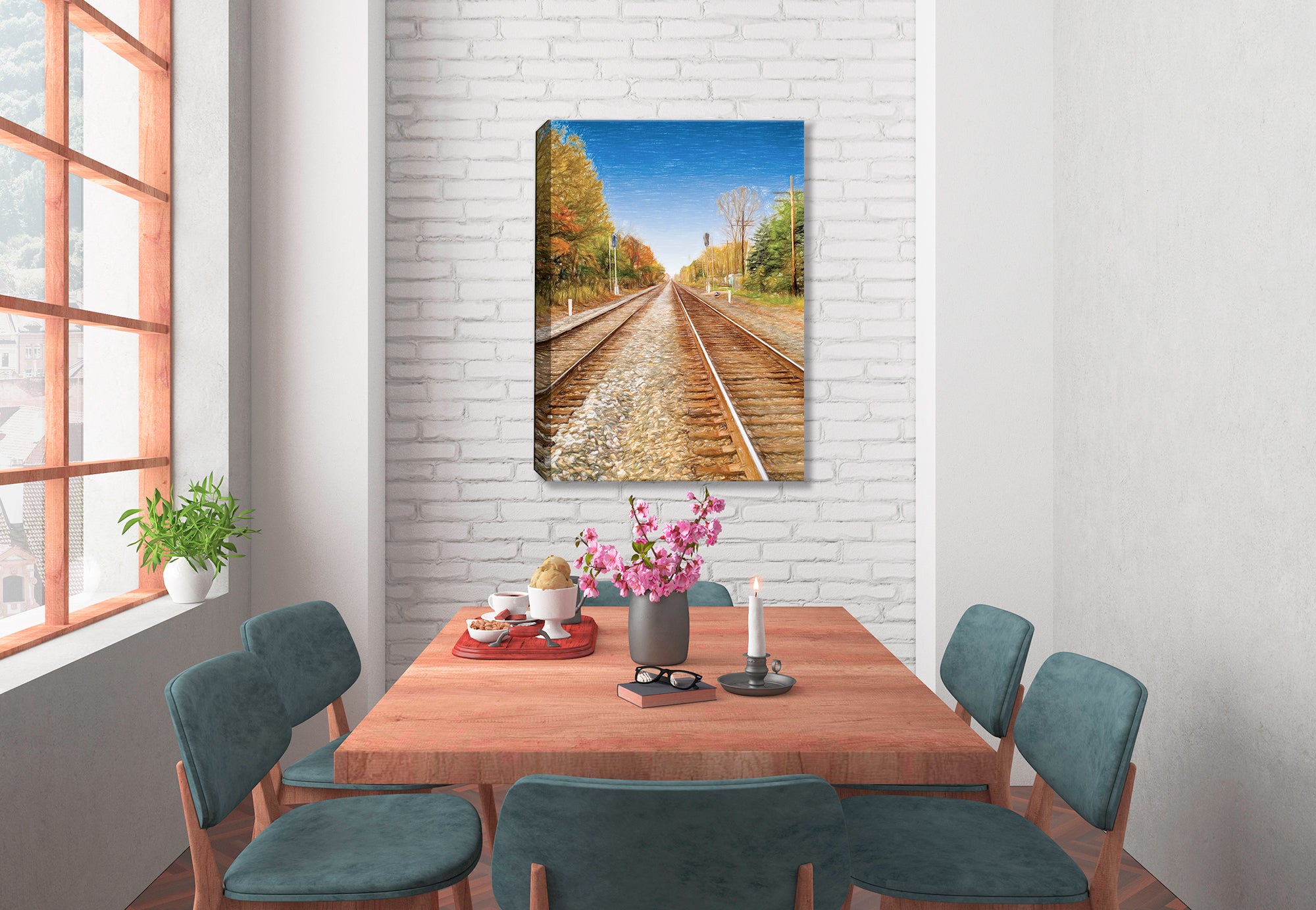 Railroad Track Painting on Canvas - Hanging on Dining Room Wall