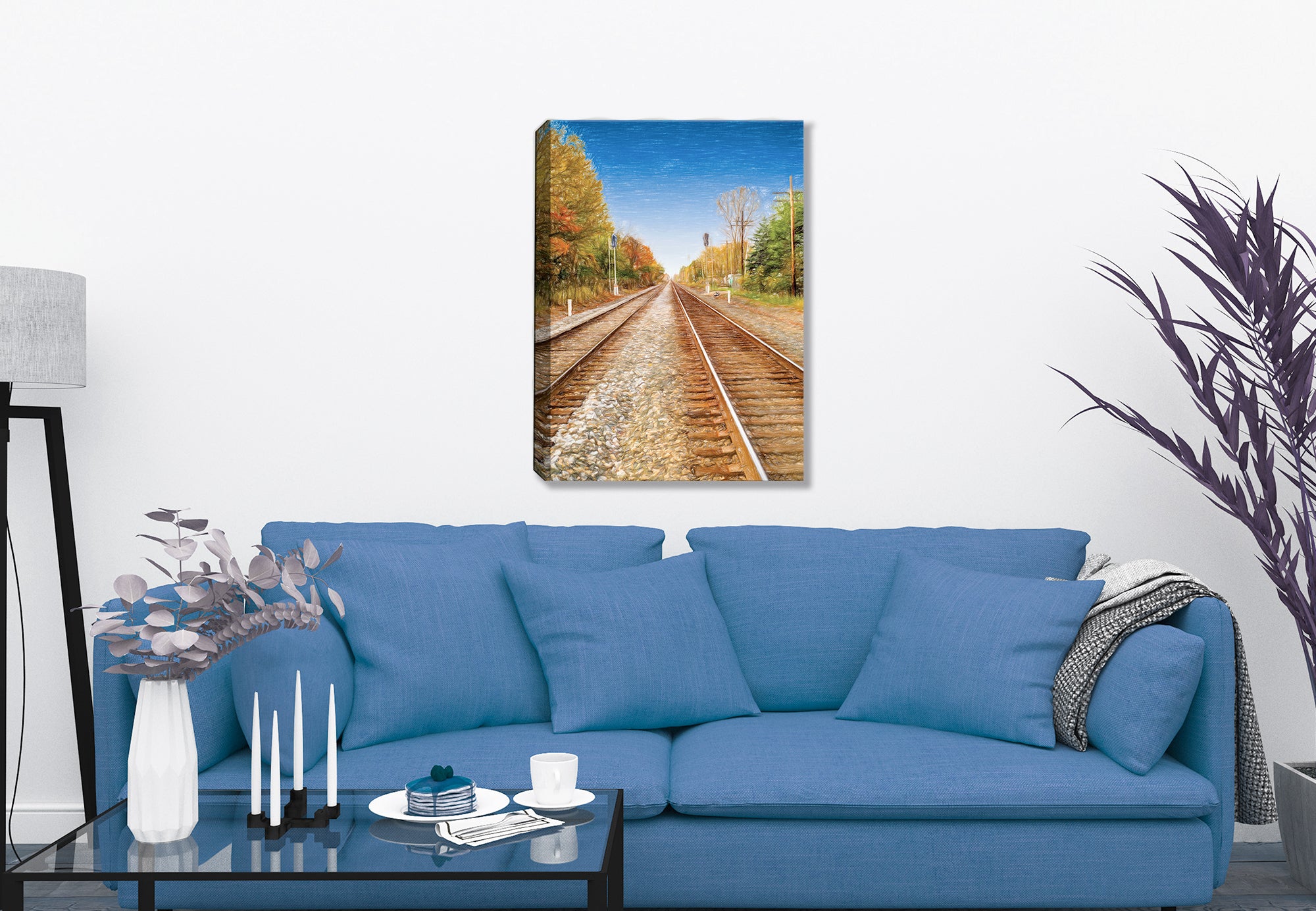Railroad Track Painting on Canvas - Hanging on Living Room Wall