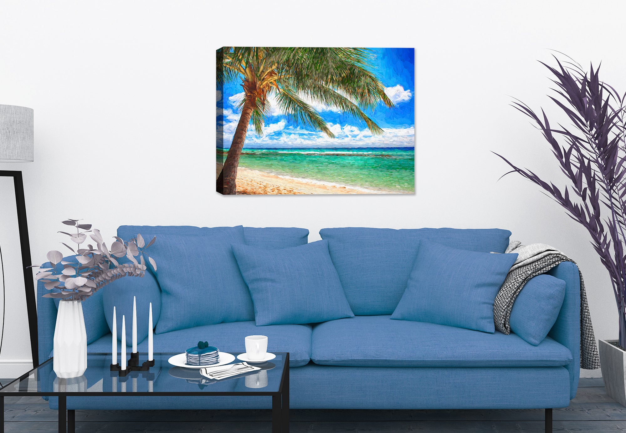 Caribbean Ocean View from Beach printed on Canvas - Hanging on Living Room Wall