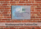 "If you want to Fly" inspirational print on Canvas with White Egret - Hanging on Patio Brick Wall in Pouring Rain - Waterproof Canvas