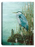 Painting of a Blue Heron on a Rainy Day printed on a canvas wrap.