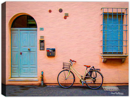 Painting of Bicycle outside a home in Venice Italy printed on Canvas.