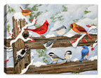 Songbirds on Snow Covered Fence - Convention - Painting by Carol Decker - Printed on Canvas