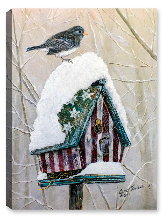 Stars and Stripes Bird House with Bird - Canvas Art Plus