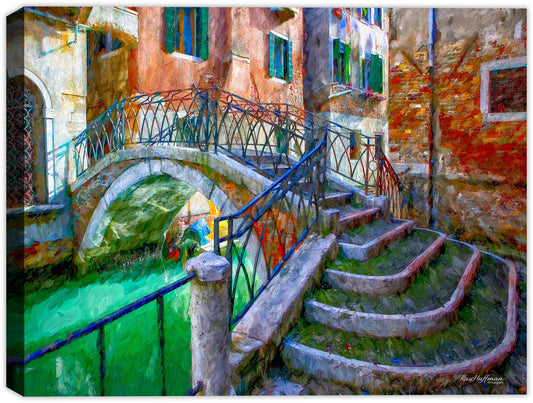 Steps to the Light - Painting of Stairs in Venice Italy - Printed on Canvas