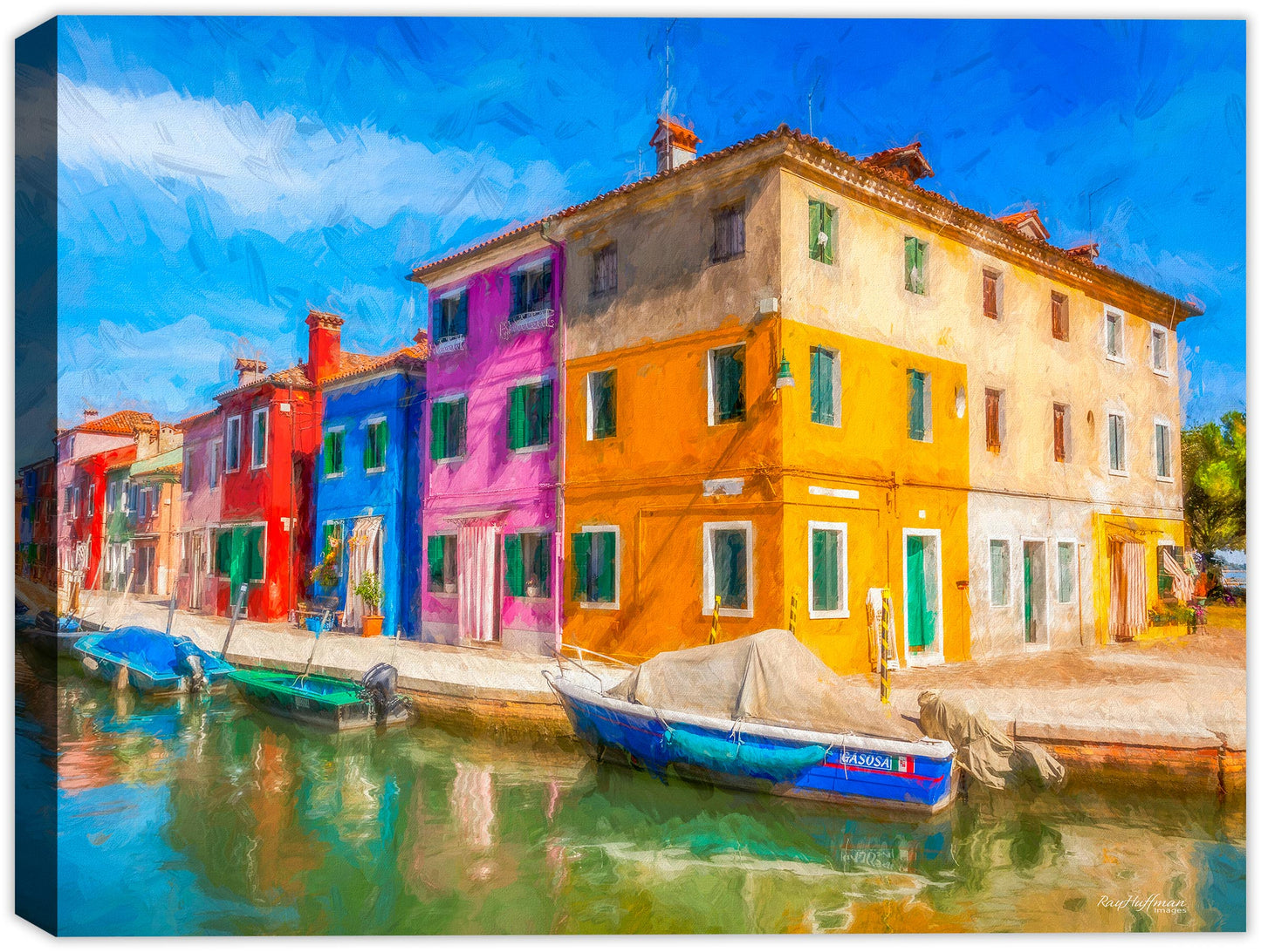 Painting of a canal with boats in Venice Italy - Printed on Canvas