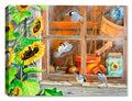 Painting of a Sunflower Shed with Chickadees - Printed on Canvas