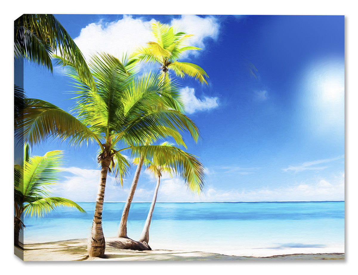 Tropical Beach & Palm Trees  on Ocean #1 - Canvas Art Plus