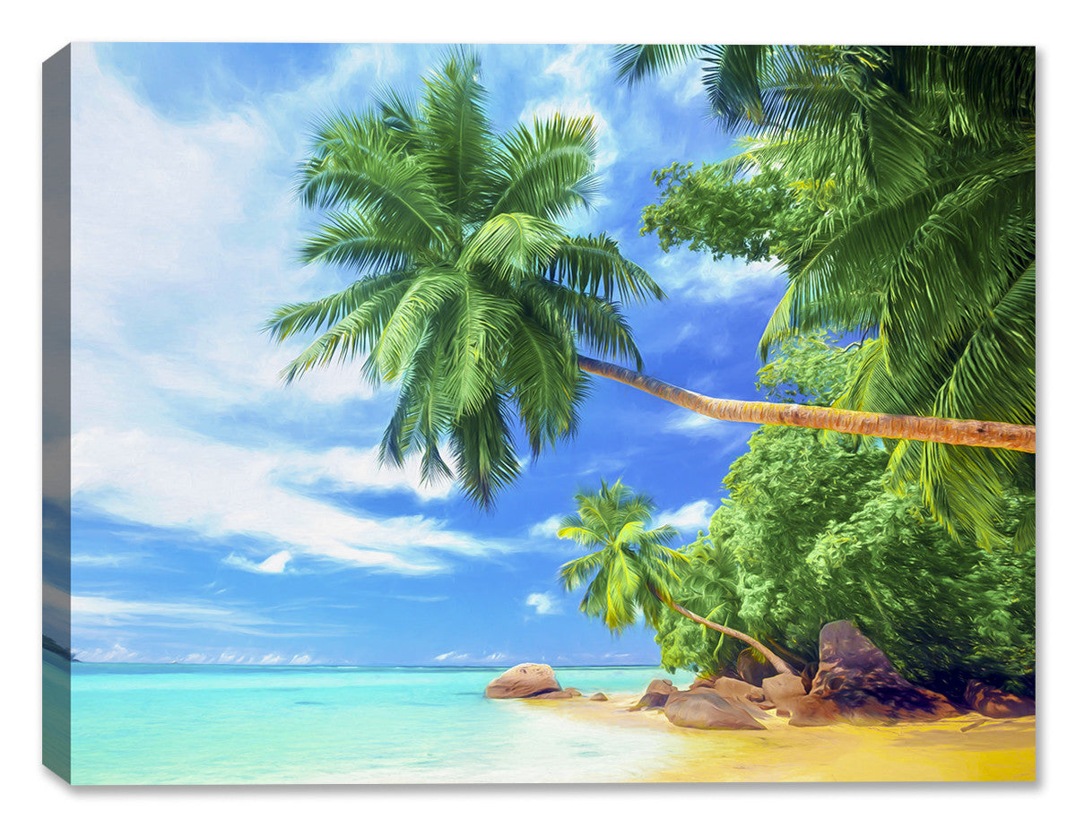 Tropical Beach & Palm Trees  on Ocean #3 - Canvas Art Plus