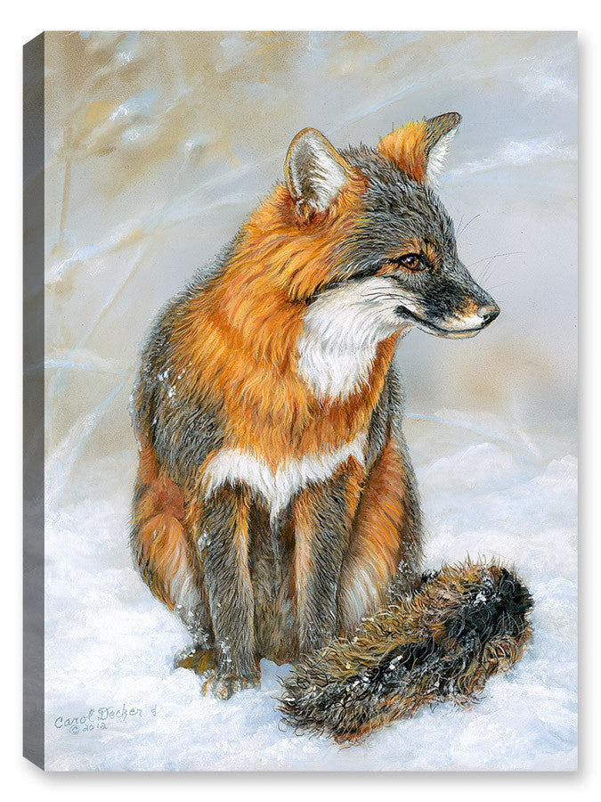 Winter Gray Fox Painting in the Snow - Printed on Waterproof Canvas