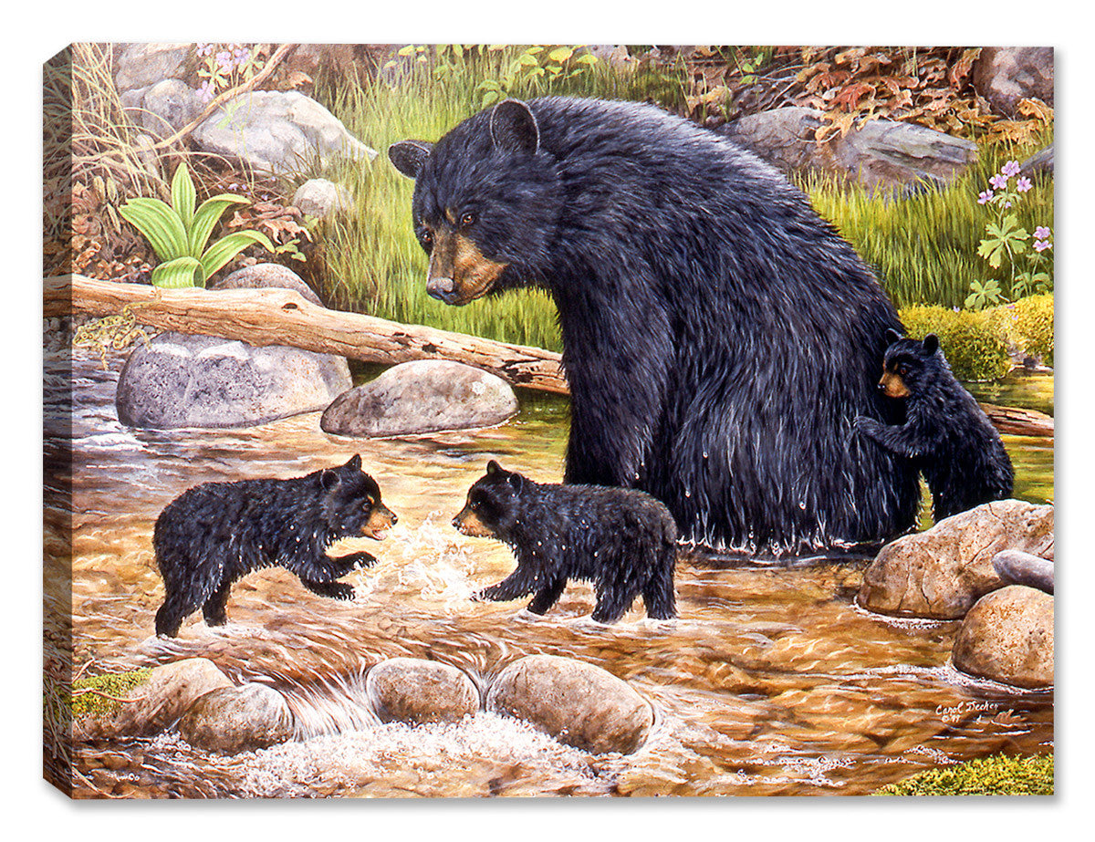 The Bear Creek Gang - Painting of Mama Bear and 3 Cubs  by Carol Decker - Printed on Canvas