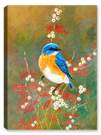 Painting of a Bluebird Beauty on a Dogwood Tree - Printed on a canvas wrap.