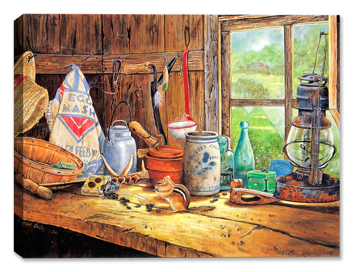 Still Life Painting in a old barn by Carol Decker - printed on a canvas wrap