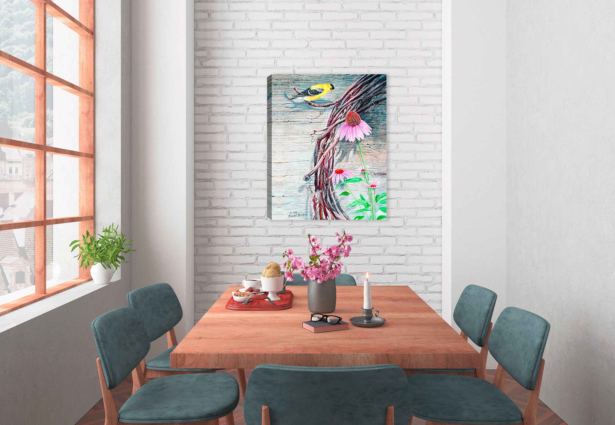 American Goldfinch on Vine -  on Dining Room Wall