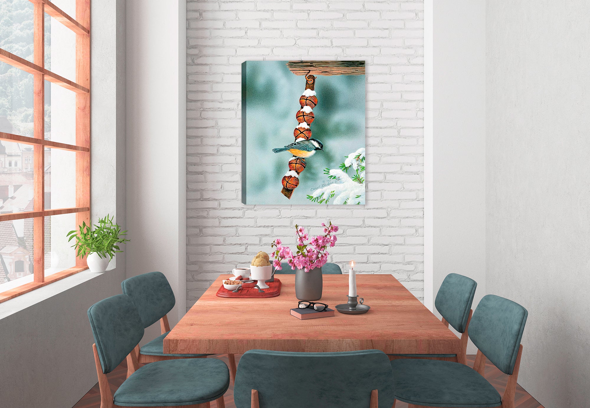 Are you Listening painting by Carol Decker - on Canvas hanging on Dining Room Wall