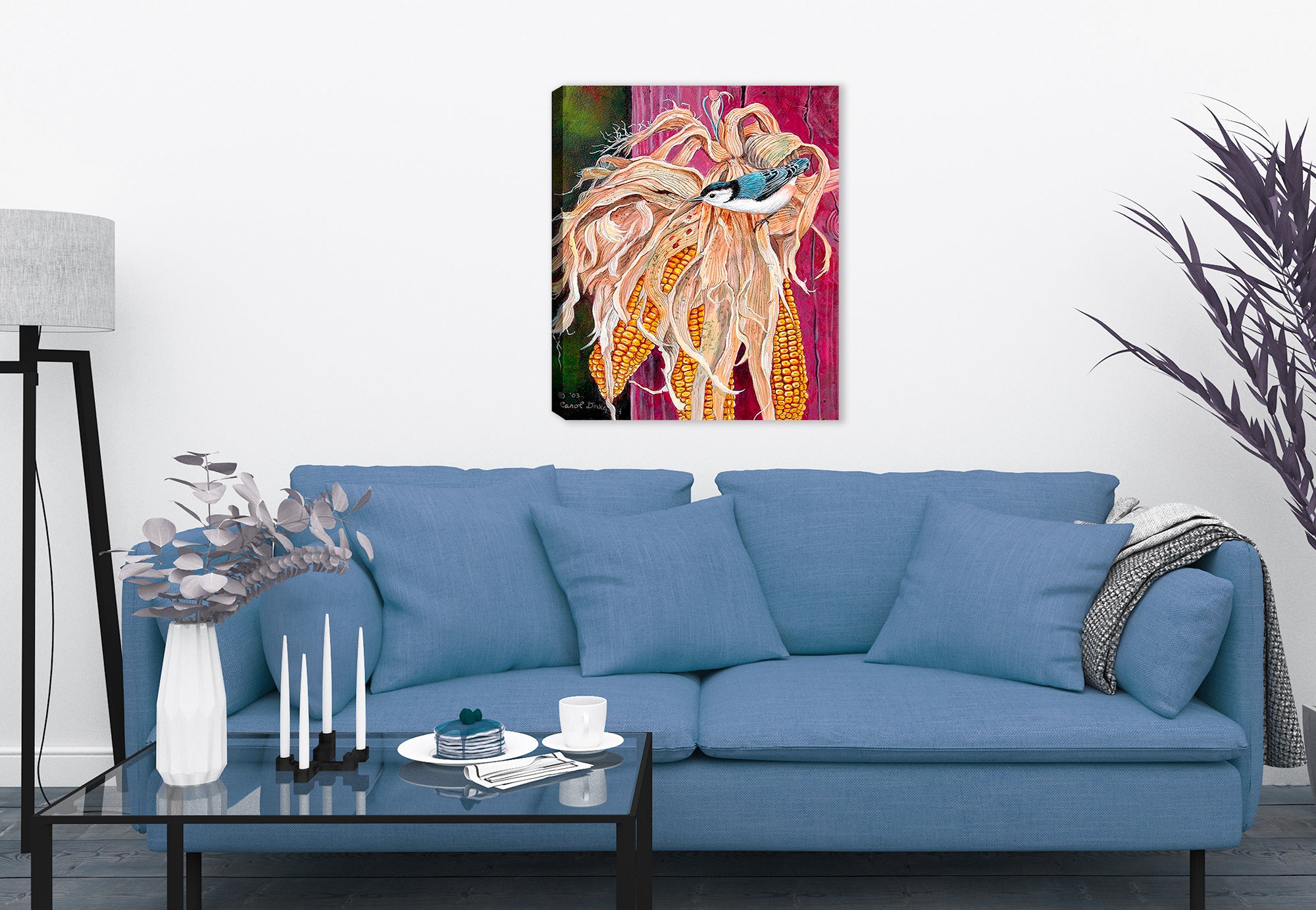 Nuthatch Bird Painting on Canvas hanging on Livingroom Wall