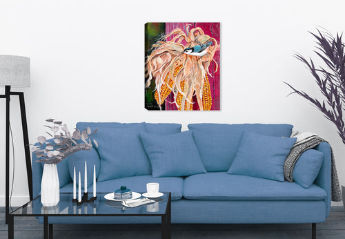 Nuthatch Bird Painting on Canvas hanging on Livingroom Wall