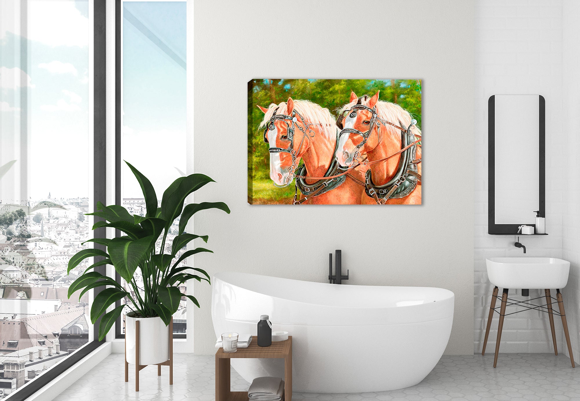 Buck and Babe - on Canvas hanging on bathroom wall.
