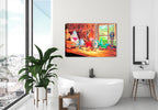 Still Life Painting in a old barn by Carol Decker - printed on a canvas wrap hanging on a wall in the bathroom