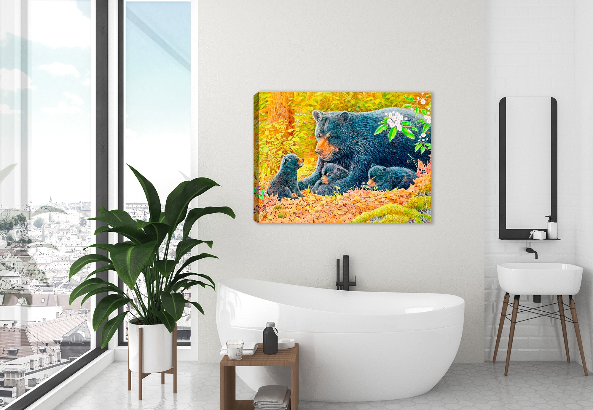 Mama Bears and Cubs - Painting on Canvas - Hanging on Bathroom Wall