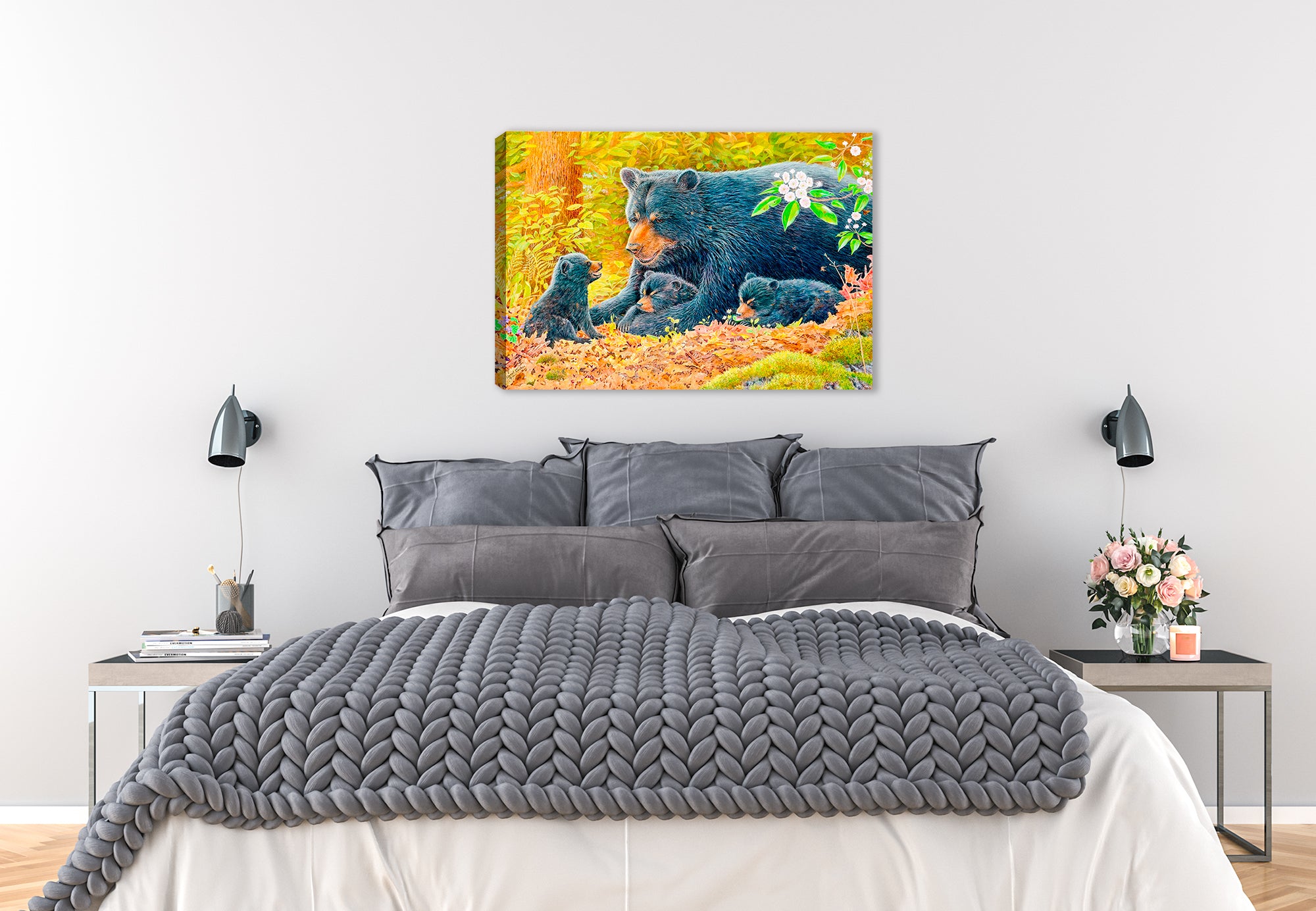 Mama Bears and Cubs - Painting on Canvas - Hanging on Bedroom Wall