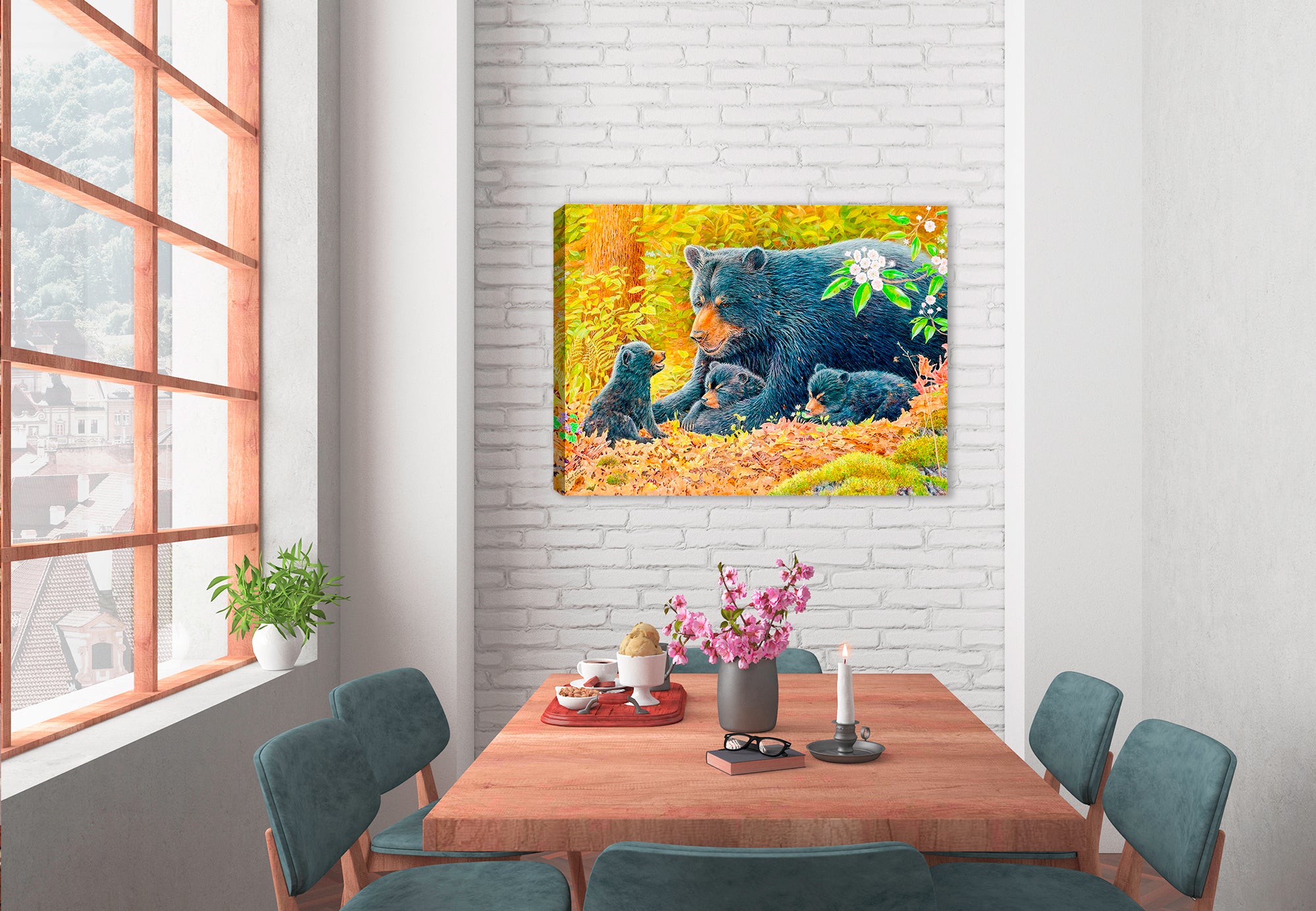 Mama Bears and Cubs - Painting on Canvas - Hanging on Dining Room Wall
