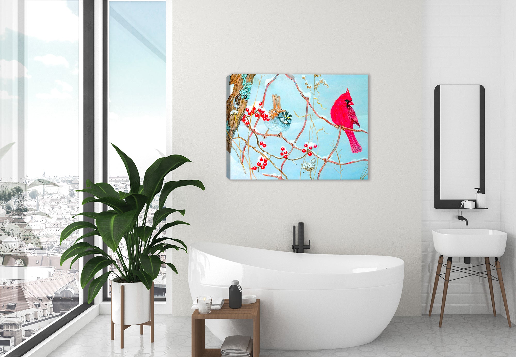 Cardinal Painting - Hung on Bathroom Wall