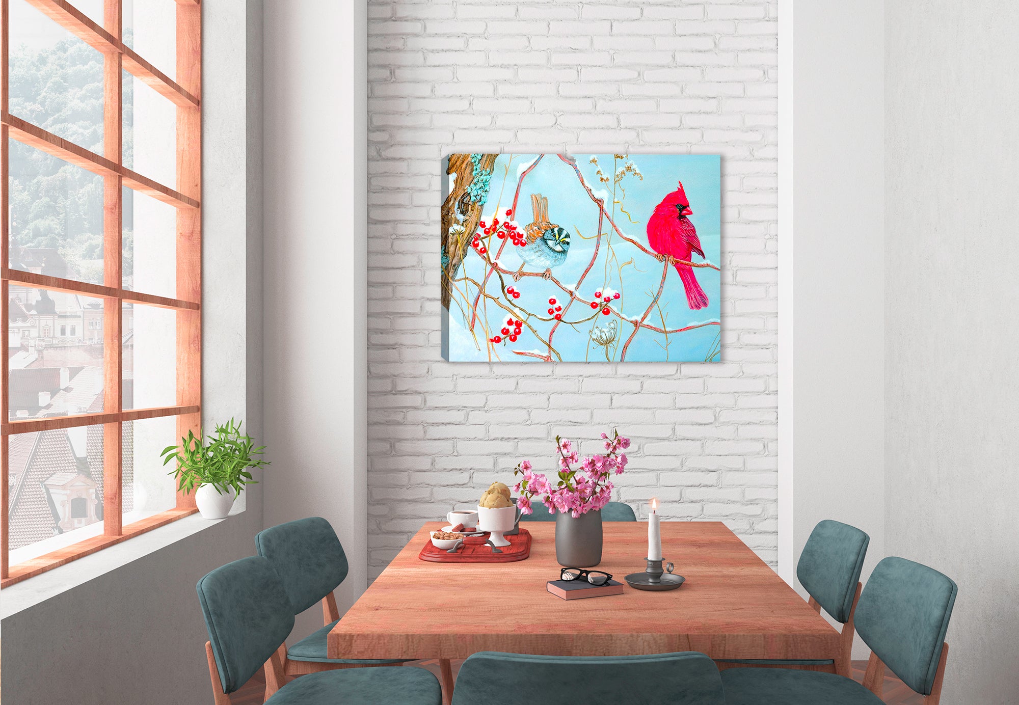 Cardinal Painting - Hung on Dining  Room Wall