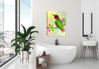 Hummingbird and Apple Tree - Painting printed on Canvas - Hanging on Bathroom Wall.