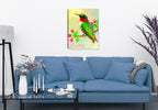 Hummingbird and Apple Tree - Painting printed on Canvas - Hanging on Living Room Wall.
