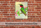 Hummingbird and Apple Tree - Painting printed on Canvas - Hanging on Brick Patio Wall in the pouring rain - waterproof.