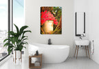 Hummingbird and Flowers -Painting printed on  Canvas - Hanging on Bathroom Wall.