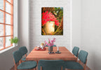 Hummingbird and Flowers -Painting printed on  Canvas - Hanging on Dining Room Wall.
