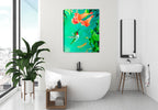 Hummingbird and Trumpet - Painting Printed on Canvas - Hanging on Bathroom Wall.