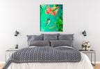 Hummingbird and Trumpet - Painting Printed on Canvas - Hanging on Bedroom Wall.