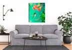 Hummingbird and Trumpet - Painting Printed on Canvas - Hanging on Living Room Wall.