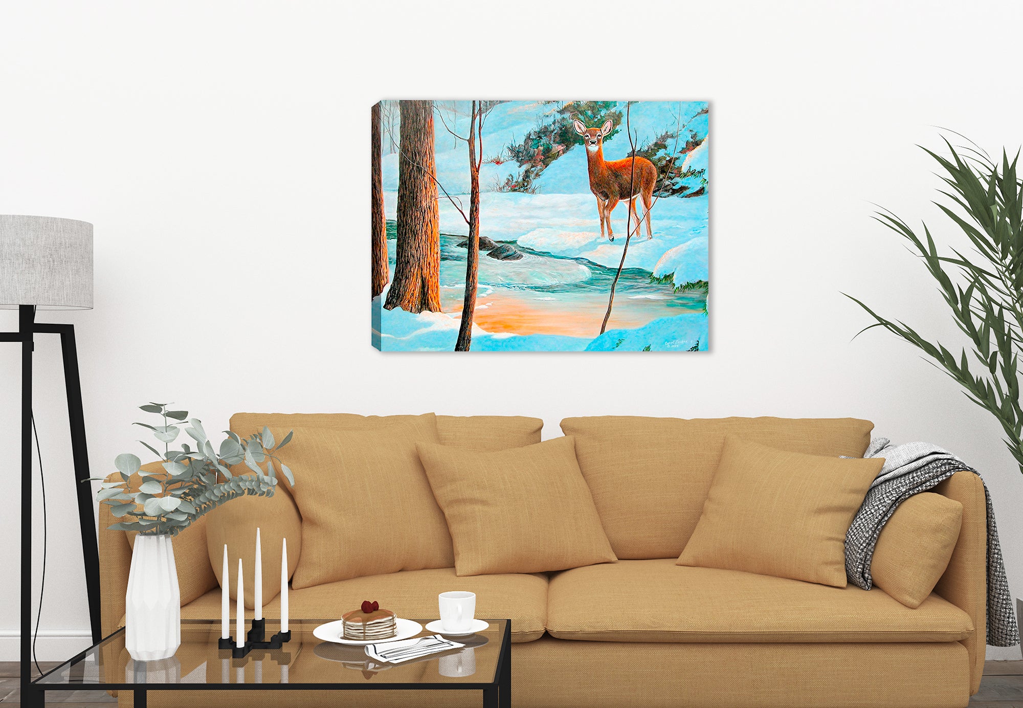 Icy Glow Doe - Painting by Carol Decker - Printed on Canvas.  Hanging on Living Room Wall.