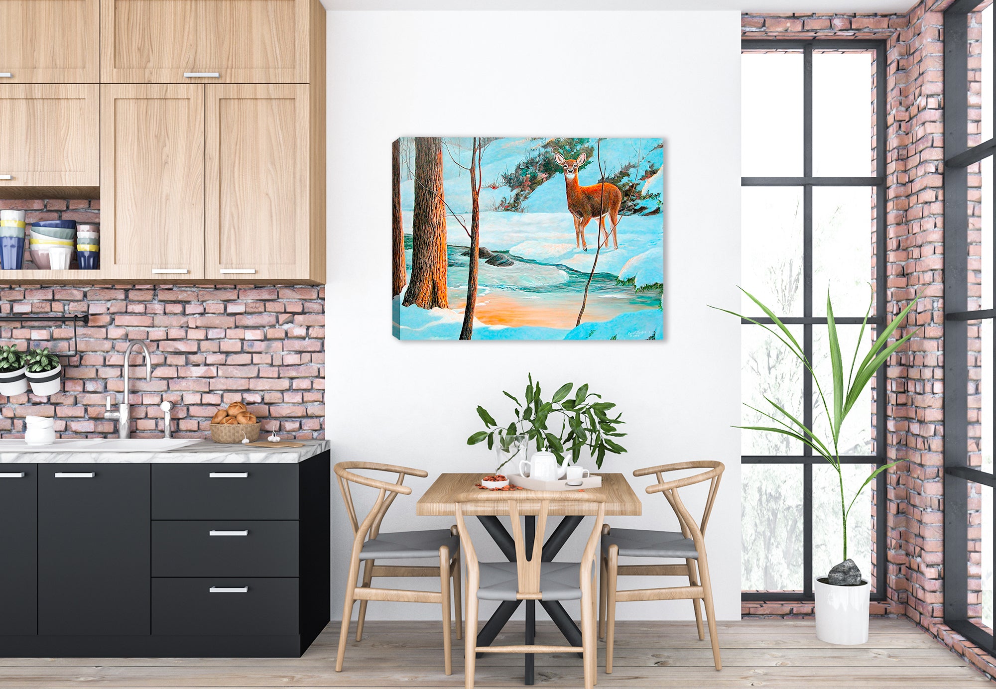 Icy Glow Doe - Painting by Carol Decker - Printed on Canvas.  Hanging on Kitchen Room Wall.