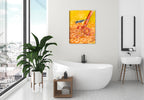 Painting of a Robin perched on hoe on Canvas - Hung on Bathroom Wall