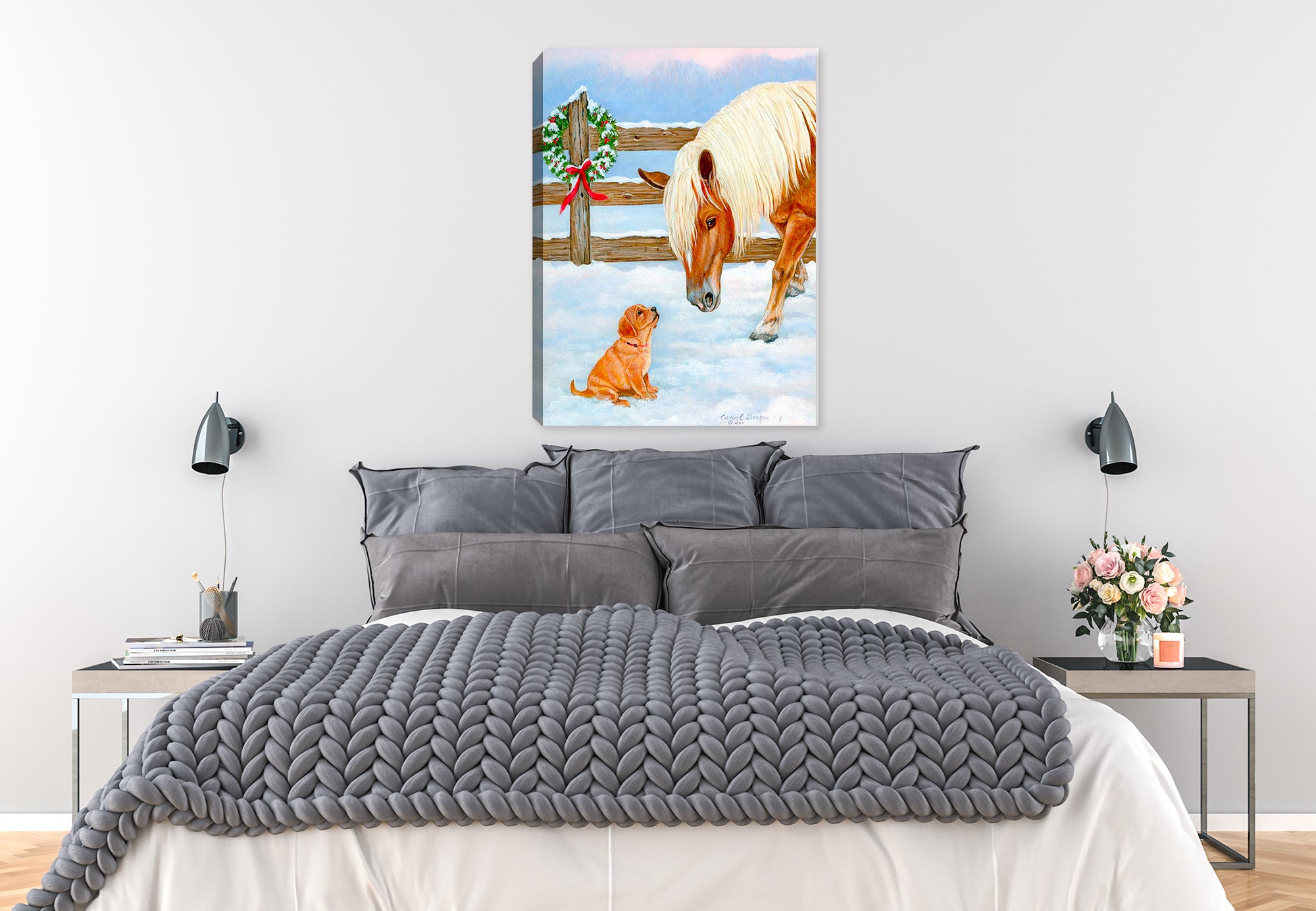 Making Friends   - Painting printed on Canvas. Hanging on Bedroom Wall.