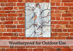 Painting of a Red-Breasted Nuthatch on a Birch Tree.  Hanging on Patio Brick Wall in the Rain.  Waterproof.