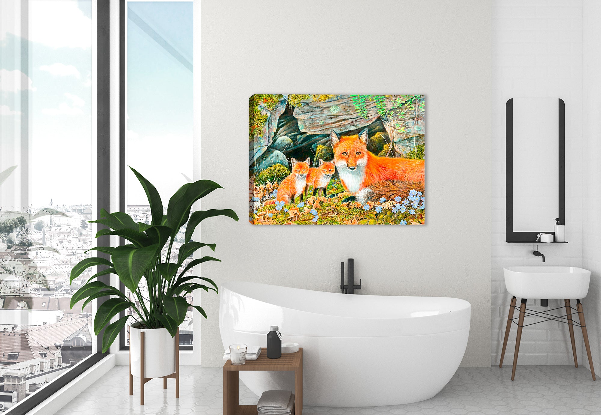 Red Fox Painting on Canvas - Hanging on bathroom  room wall