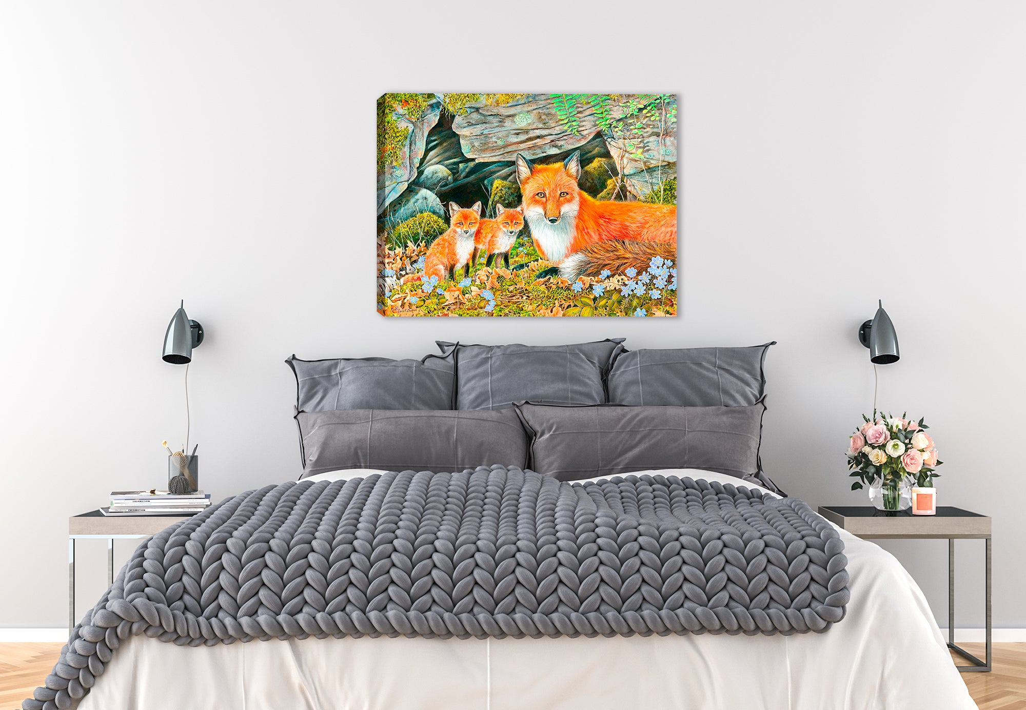 Red Fox Painting on Canvas - Hanging on bedroom all