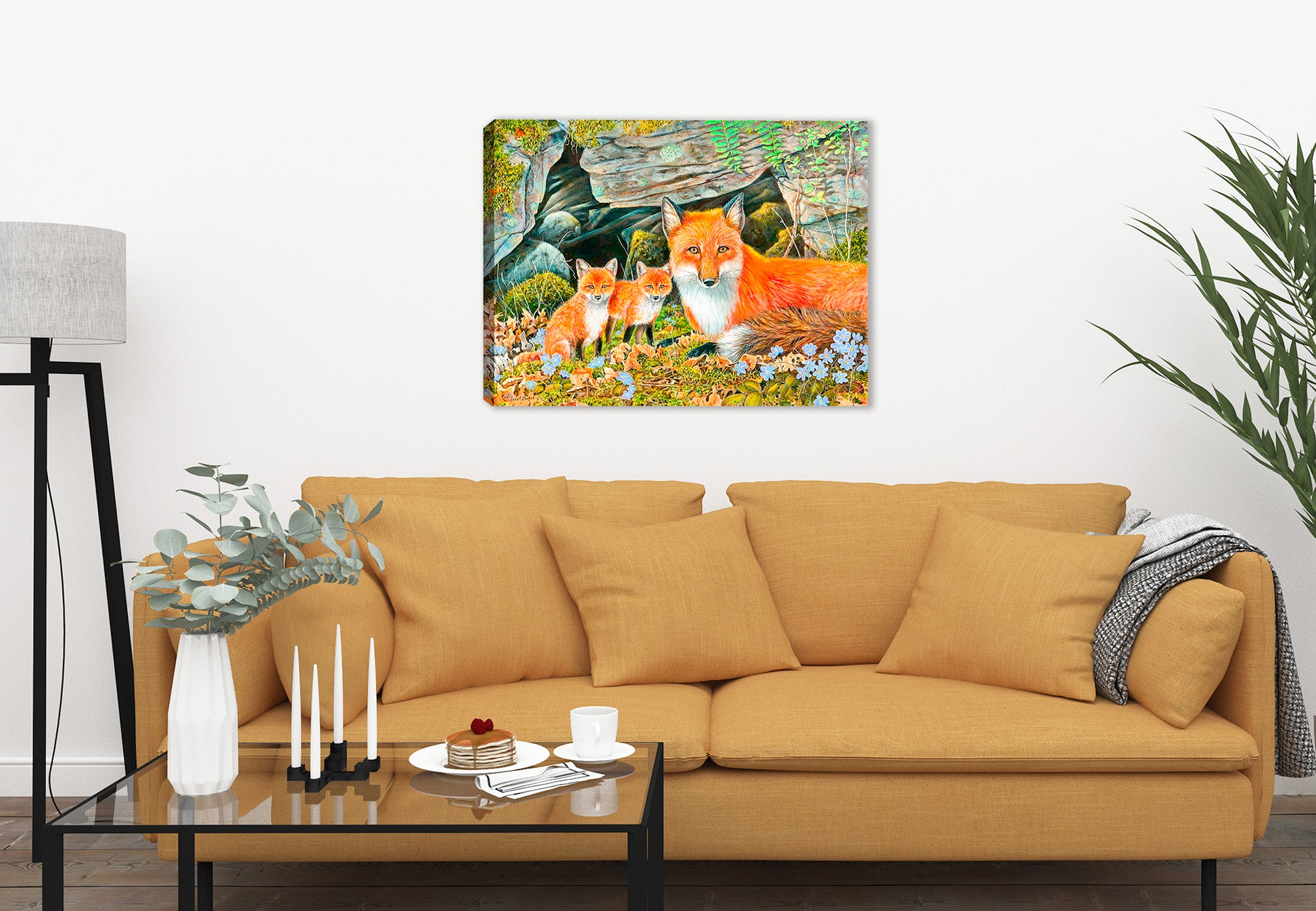 Red Fox Painting on Canvas - Hanging on living room wall