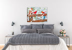 Songbirds on Snow Covered Fence - Convention - Painting by Carol Decker - Printed on Canvas - Hung on Bedroom Wall.